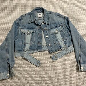 Zara Women's Blue Denim Cropped Jacket